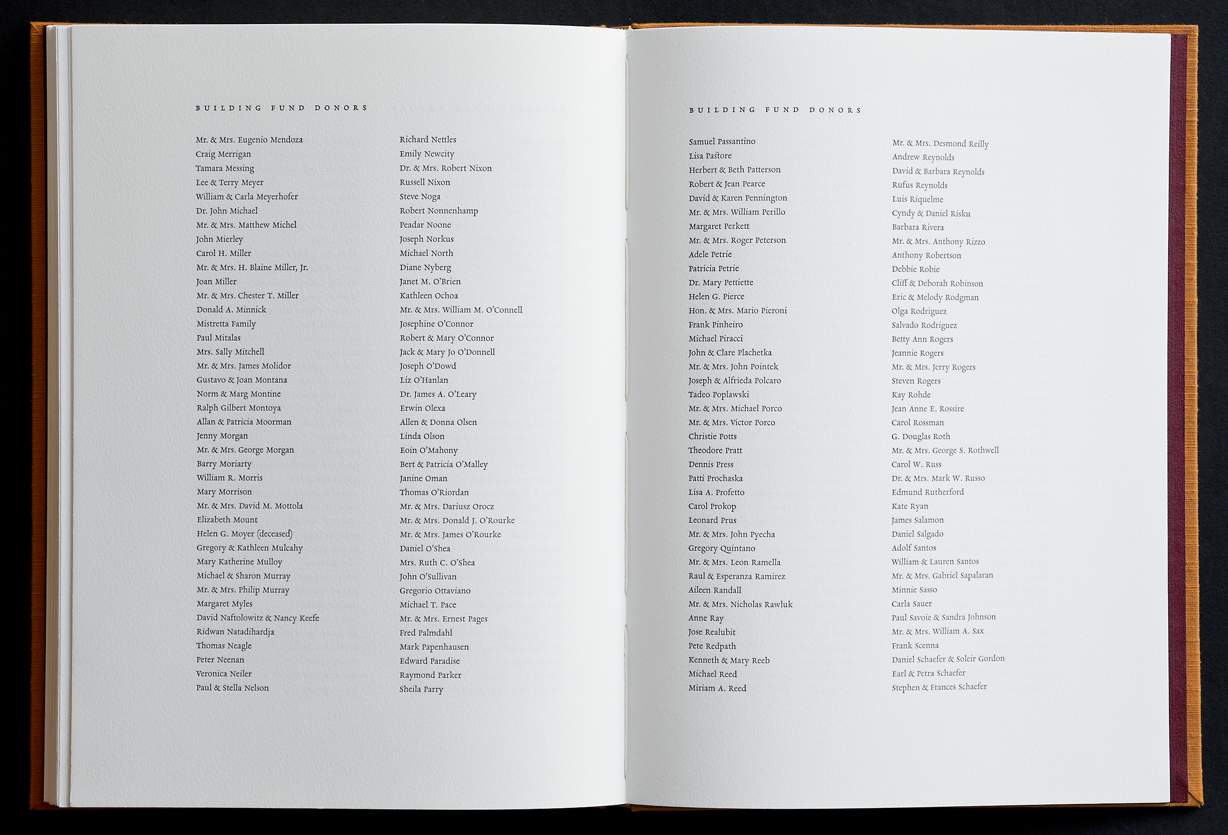  The back of the book features an alphabetical listing of the church donors. 
