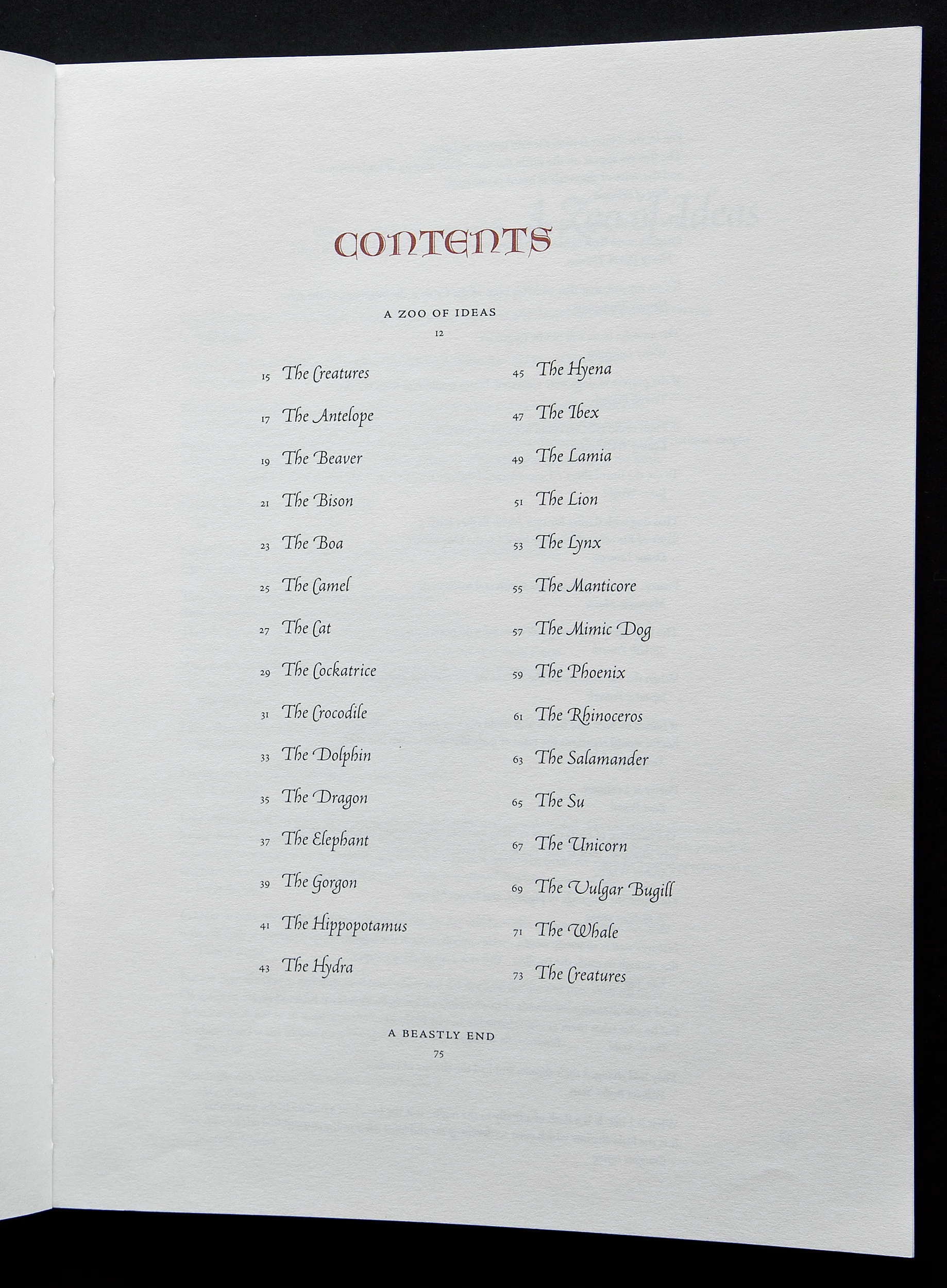 Lombardic Capitals used for the Contents page.