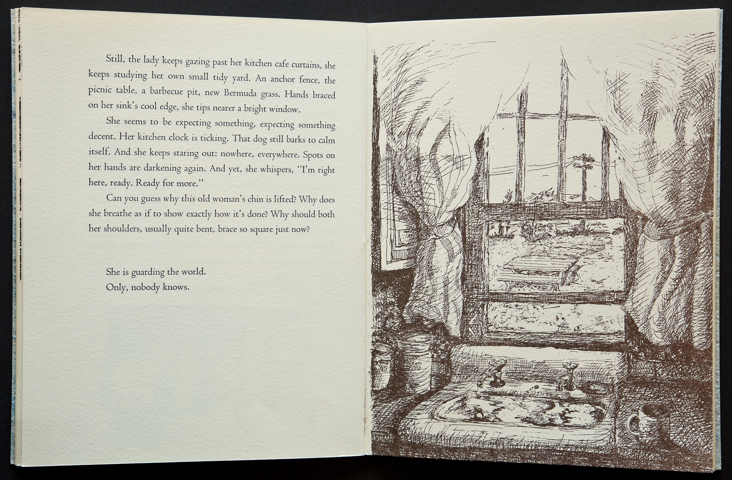  The story ends as the main character looks out her window and reflects on the magical events of the afternoon. Rather than show the character, we put the viewer in her shoes looking out the window. 