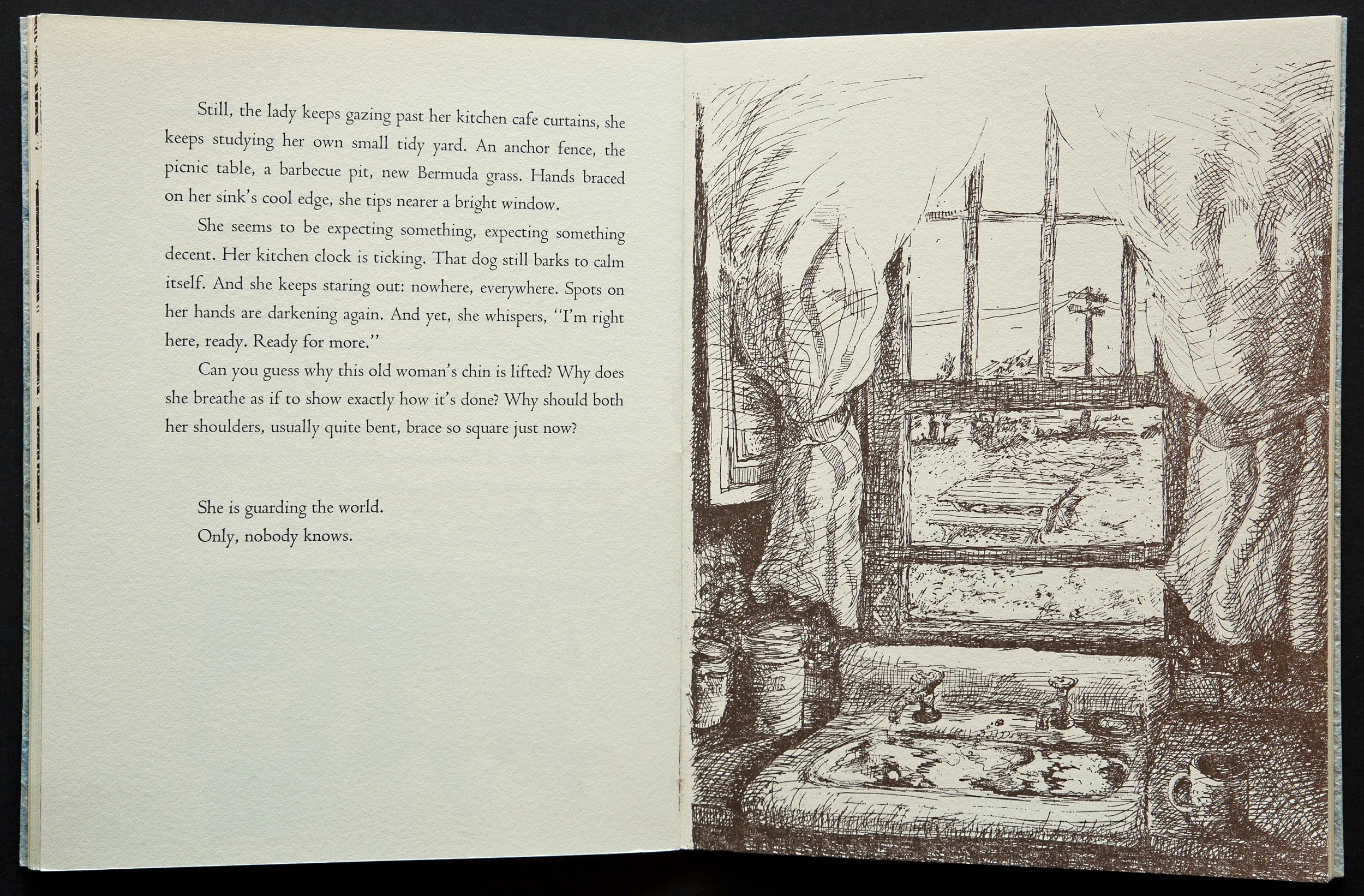 The story ends as the main character looks out her window and reflects on the magical events of the afternoon. Rather than show the character, we put the viewer in her shoes looking out the window.