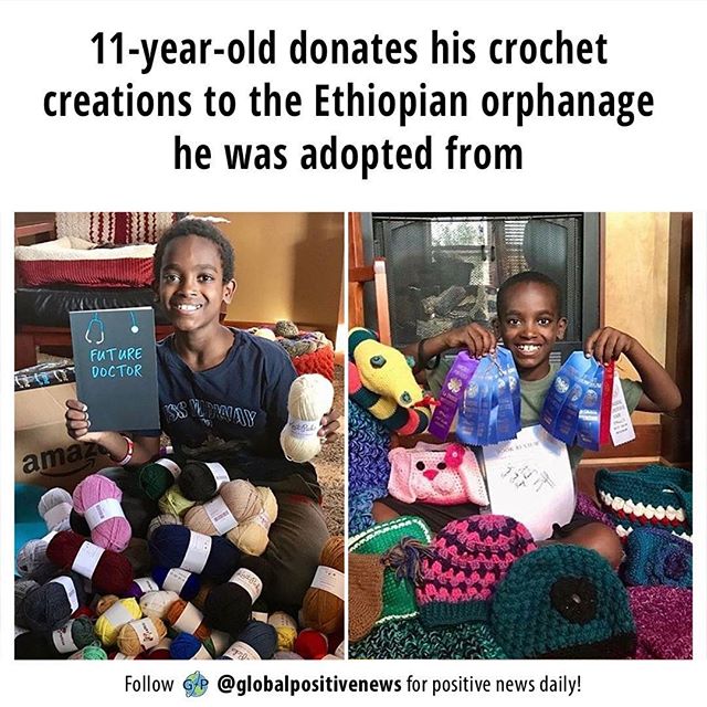 How amazing ?! #Repost @globalpositivenews
・・・
Ever since the age of 5, 11-year-old Jonah Larson (@jonahhands), WI, has been obsessed with crocheting. His first techniques he learned from YouTube tutorials and he quickly became very good at it.
+
As 