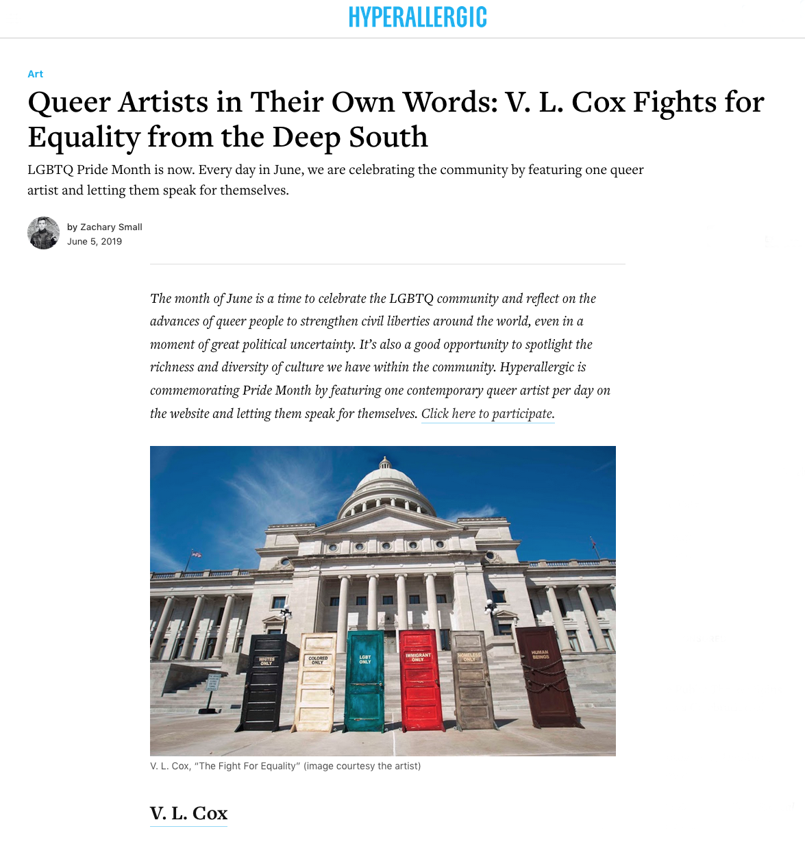 Queer Artists in Their Own Words: V. L. Cox Fights for Equality from the Deep South  - HYPERALLERGIC 2019