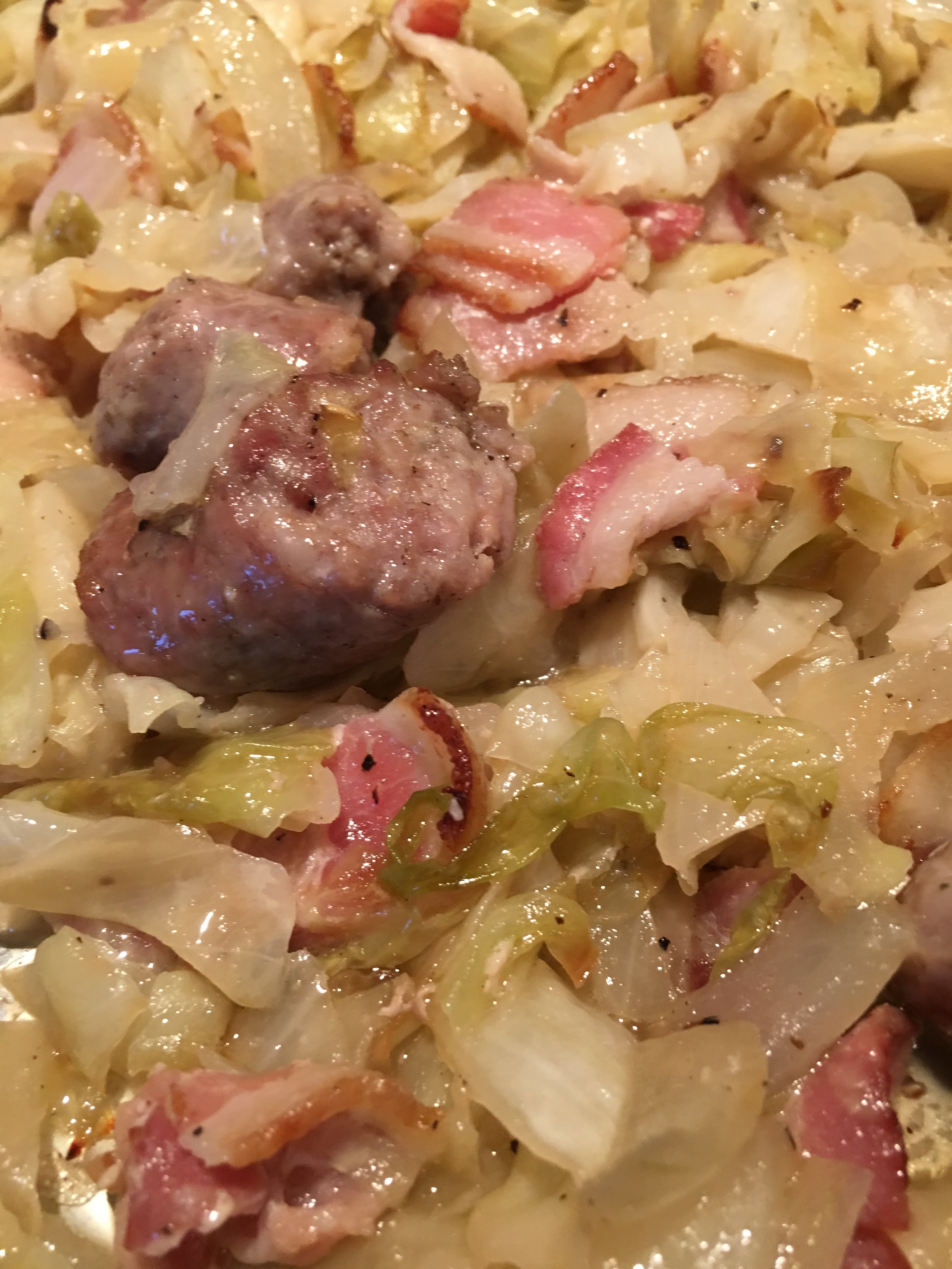 Sheet Pan Cabbage with Bacon and Sausage (Low Carb)