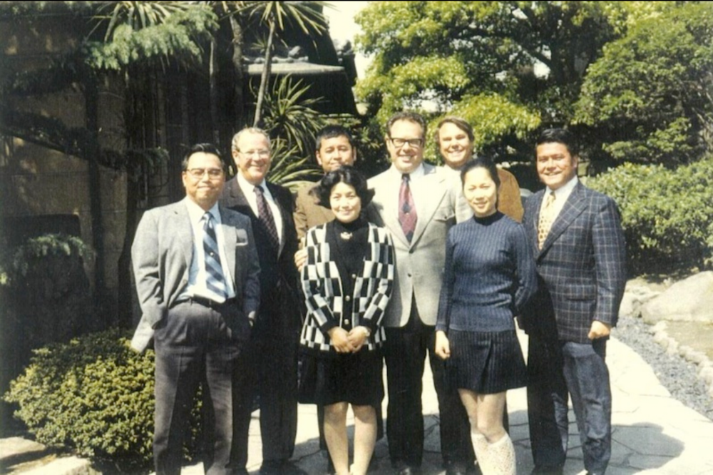 "Going through my picture photos for you is a real treat. I haven't these pics for quite a while and it is nice to reminisce ("natsukashi" is the word in Japanese-I have a rather large Japanese vocabulary). This pic was taken in the front garden of the home of Mr. & Mrs. Shozo Shimano. Shozo was the president of Shimano at the time. I and my two associates had just enjoyed a lovely luncheon in their home. Shimano is the largest manufacturer of bicycle components in the world. The three Shimano brothers Shozo, Keizo & Yoshizo) grew their company from humble beginnings due to their diligent work and intellignet business decisions. Shimano products are second to none in quality and market acceptability. (Back row, L-R) Shozo Shimano-president of Shimano Japan, Zeldon Lipski-president of Lousiville Cycle & supply of Louisville, KY, Keizo Shimano-vice president of Shimano Japan & the capable engineer, me, Paul Hinkston-manager of our product development department, Yoshizo ("Yoshi") Shimano-president of Shimano USA. Front row, L-R) Mrs. Shozo Shimano & Mrs. Keizo Shimano. Shozo & Keizo have already passed away. Yoshi is still alive and well and is semi-active in the company. Shozo's son, Yozo, is the current president of Shimano Inc., Japan."