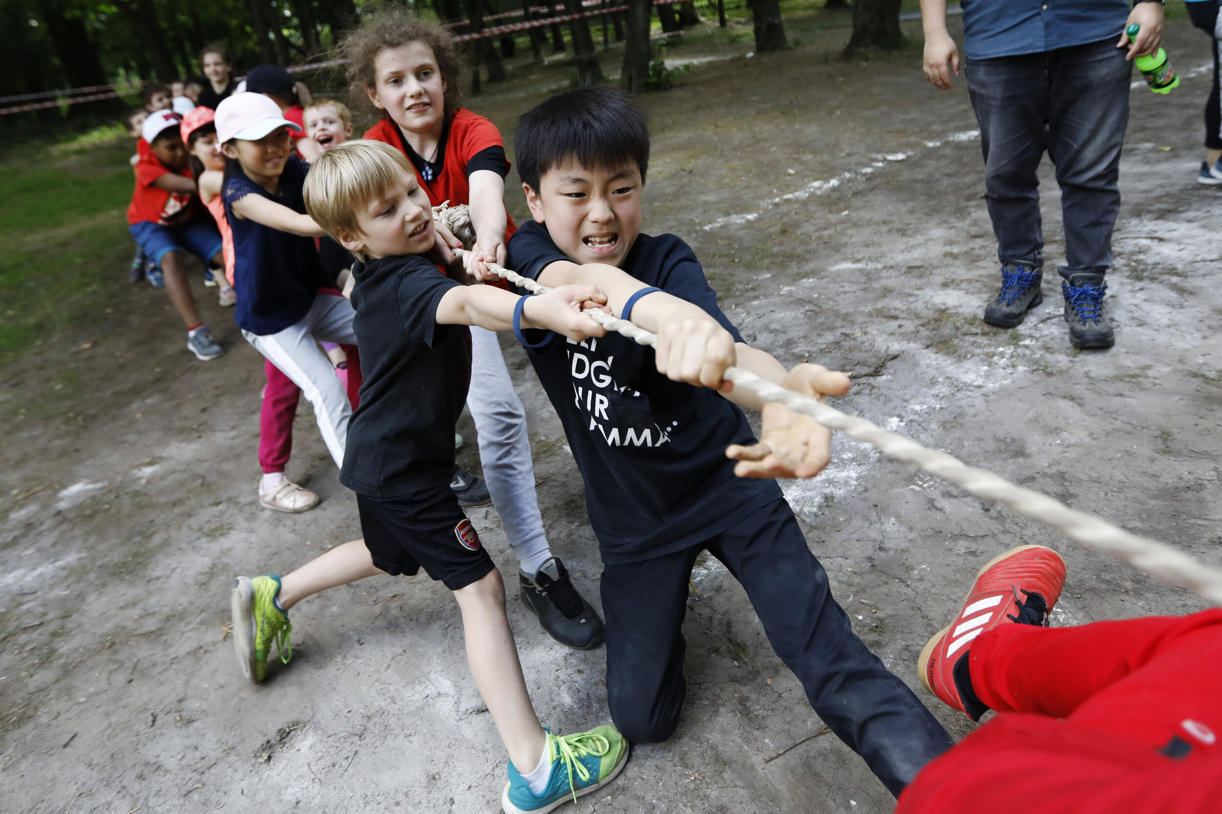  Students at HCA compete in tug-of-war during Elementary Field Day May 27, 2019 in Moscow, Russia.  