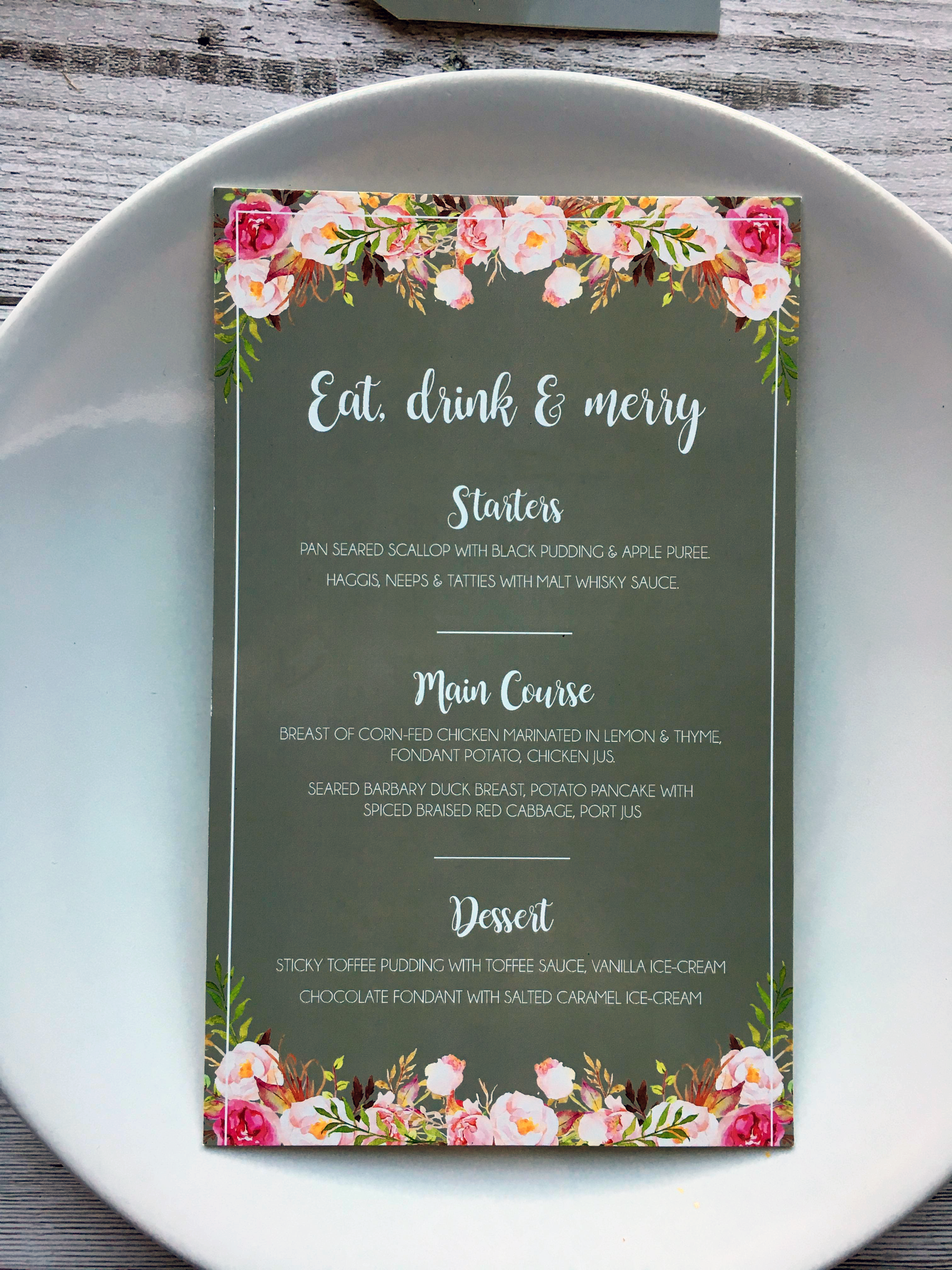 FLORAL THEMED MENU CARDS