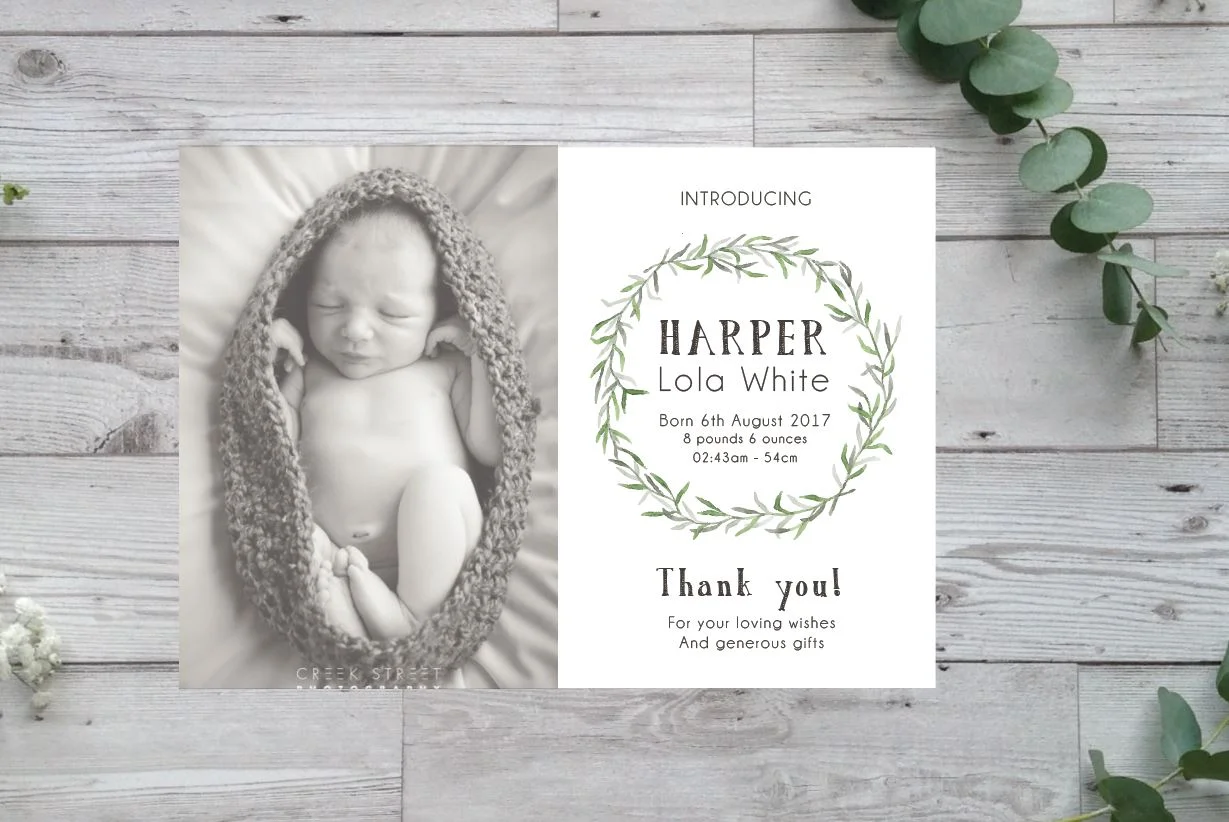 NEW ARRIVAL THANK YOU POSTCARDS - WREATH STYLE