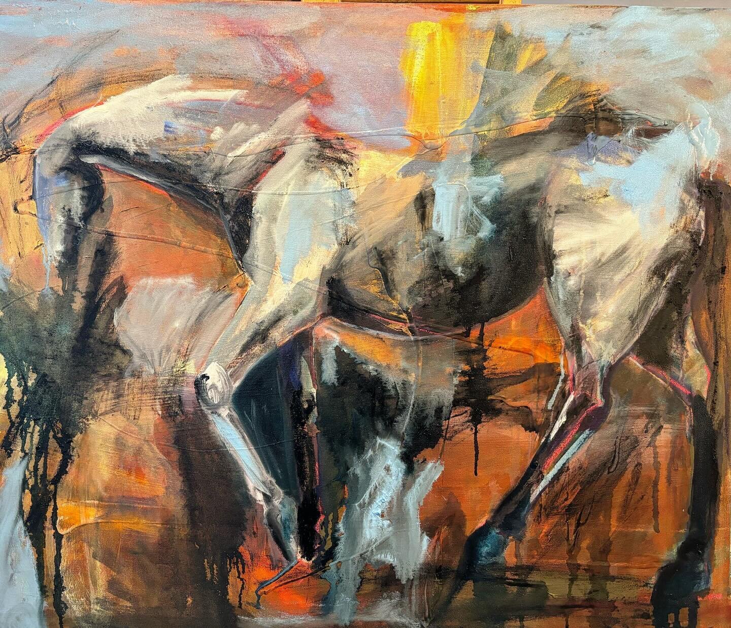 This painting in its current state is far from resolved but also far from the two that got painted over to get here. At first I was upset with myself for choosing the walk, as I thinking it was the simplest of a horse&rsquo;s gaits. Then, as I went b