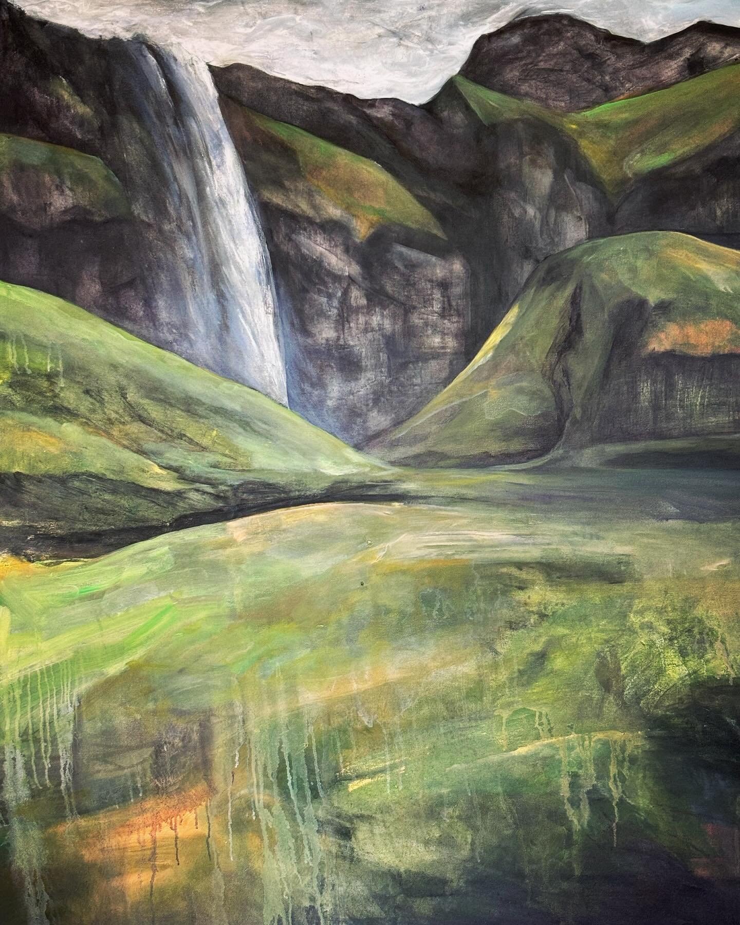 I first started this painting in 2015 after @tessajagger explored around Iceland together. It&rsquo;s been through about a dozen changes but I think we&rsquo;ve finally found our landing spot. #seljalandsfoss #studiotoday #workharder #grateful #inspi
