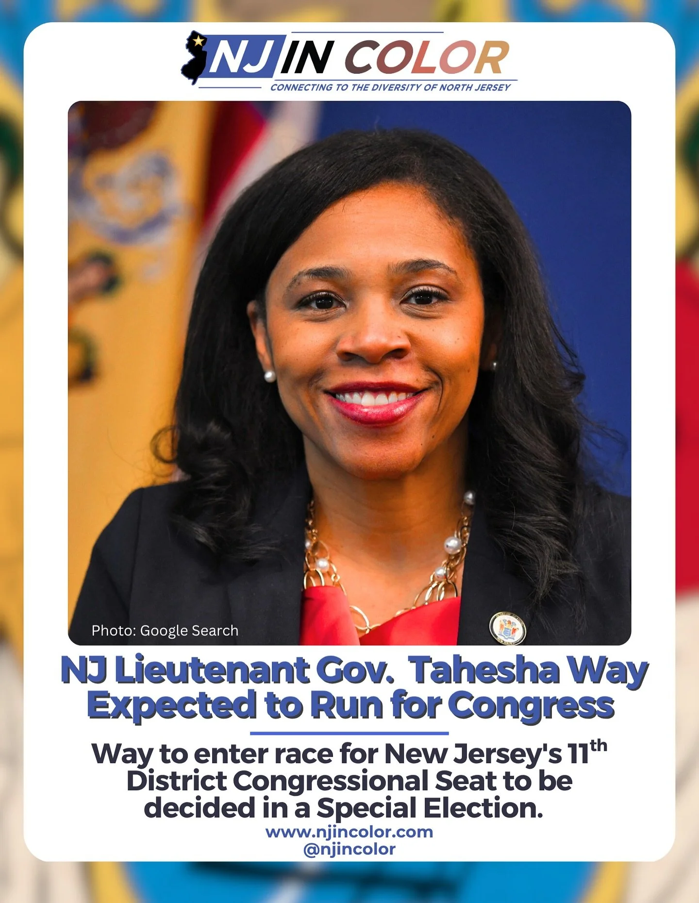 DEVELOPING: LT. Gov. Way Considers Run for Congress 🇺🇸 

Sources: Current NJ Lieutenant Governor Tahesha Way is preparing a run for Congress, hoping to succeed Congresswoman Mikie Sherrill  in the U.S. House of Representatives. 

Governor-Elect She