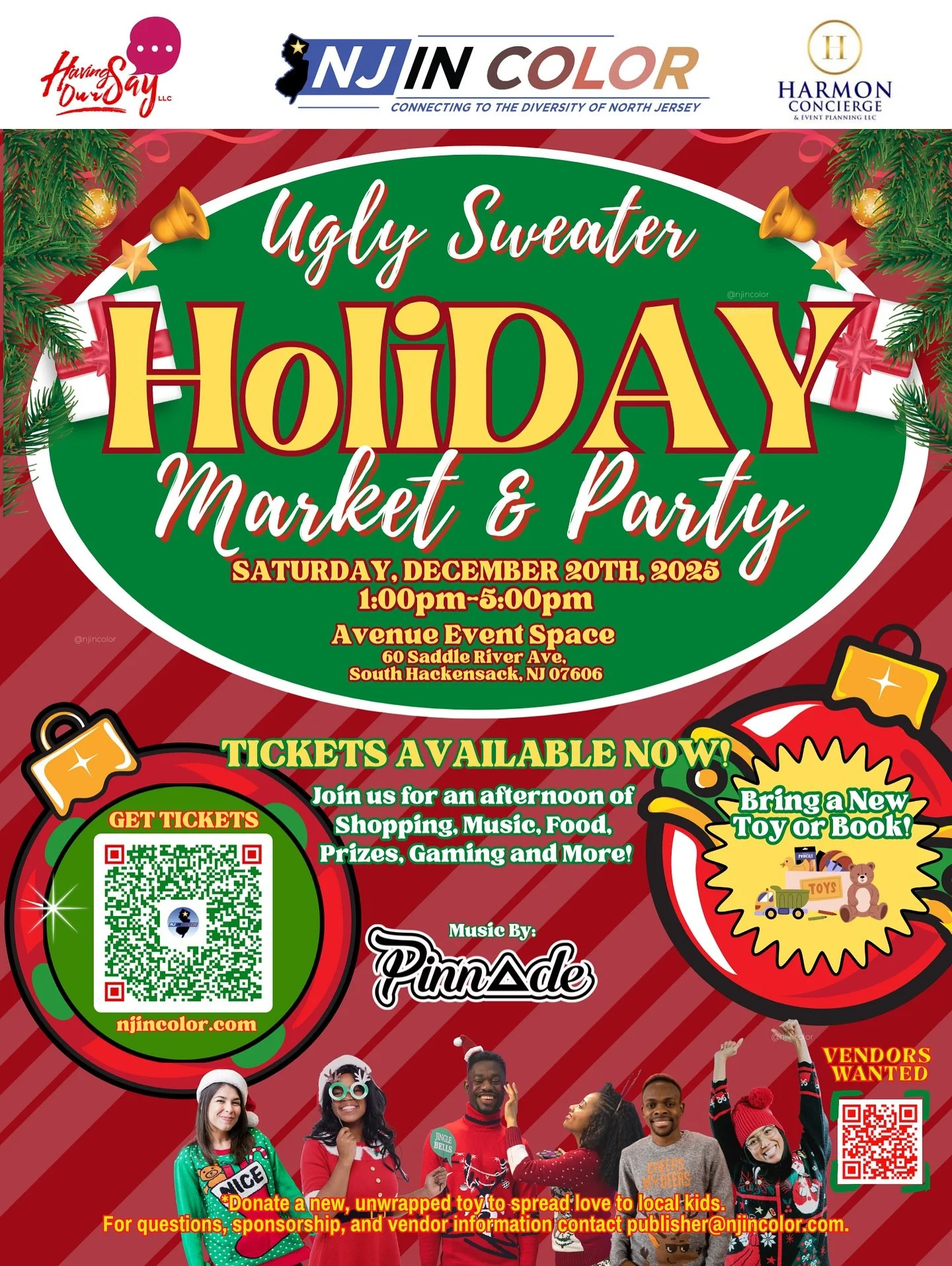 🎄NJ In Color Ugly Sweater Holiday Market &amp; Party &ndash; North Jersey&rsquo;s Ultimate Holiday Celebration! Link in Bio! 🎅🏾🤶🏾🎁

📅 Saturday, December 20, 2025 | 1:00 PM &ndash; 5:00 PM

📍 Avenue Event Space, 60 Saddle River Ave, South Hack