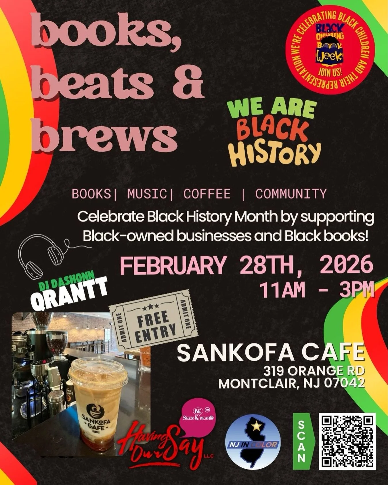 FREE EVENT‼️ CALLING ALL READERS, AUTHORS, &amp; EVERYTHING IN BETWEEN‼️ 📖 📚 📕 

Join us for BOOKS, BEATS, &amp; BREWS - a celebration of Black Authors and Literature on Saturday, Feb. 28th at @SankofaCafe_NJ! ☕️ 

It's Black History Month and we 