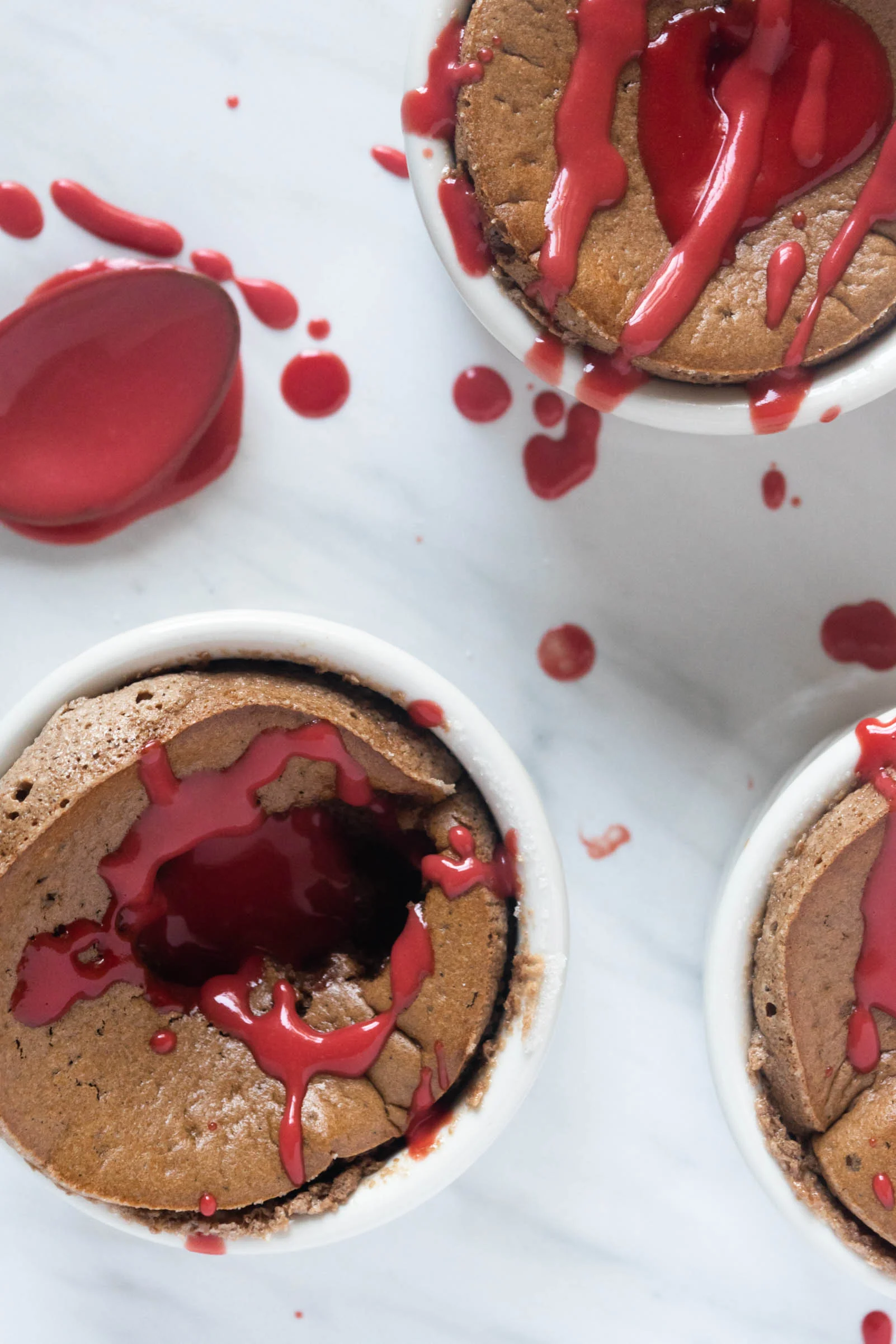 Chocolate Soufflés with Beet Crème Anglaise