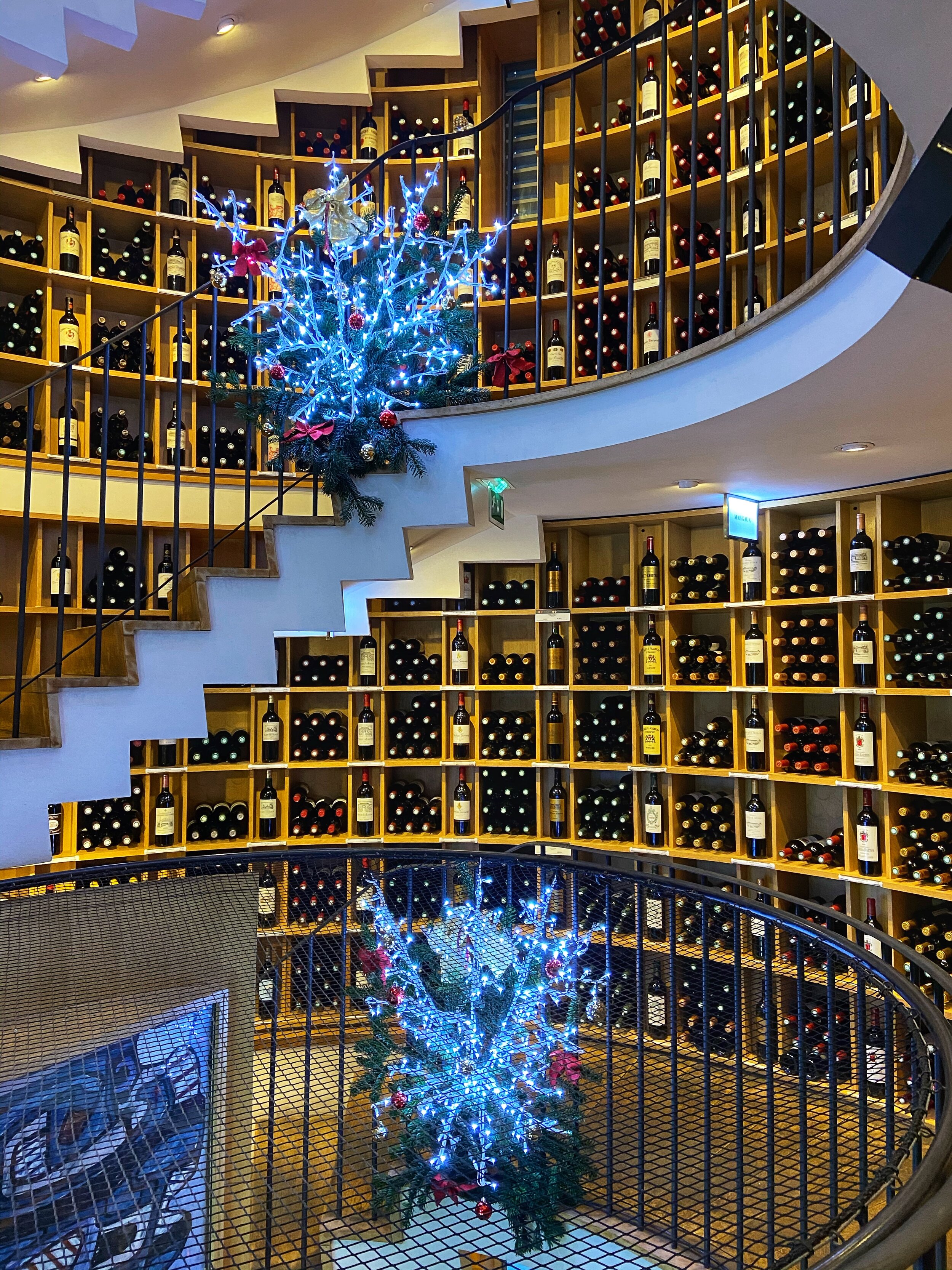 a staircase of wine