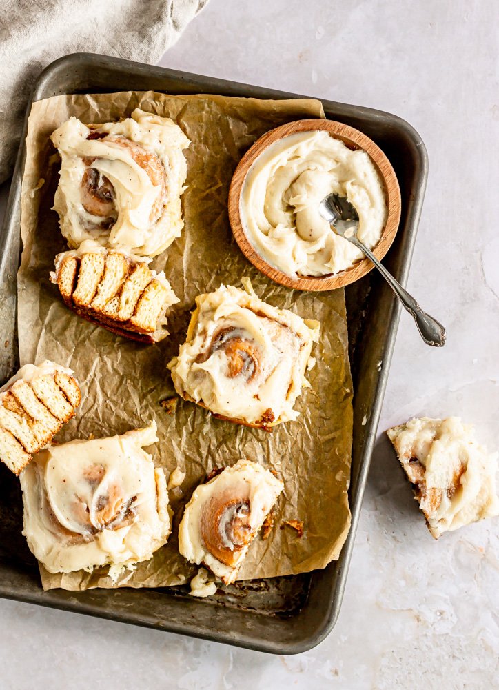 Tahini Orange Cinnamon Rolls with Browned Butter Cream Cheese Frosting