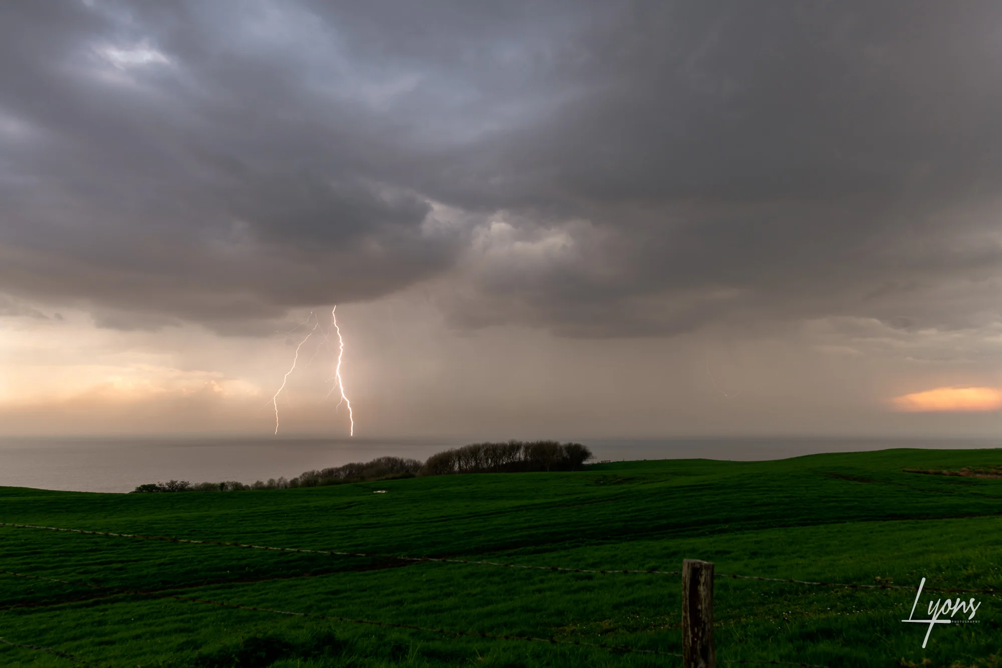 Daytime lightning strike over Chesil Beach