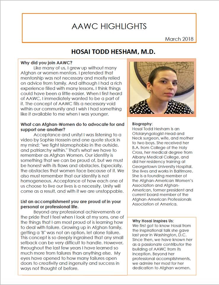 March 2018 Highlight - Dr. Hosai Todd Hesham, M.D.