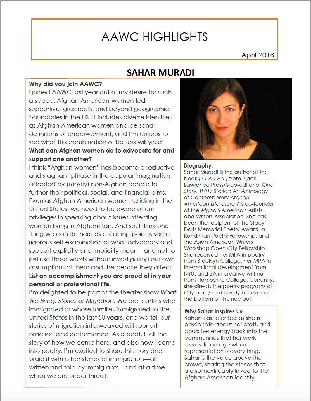 April 2018 Highlight - Sahar Muradi
