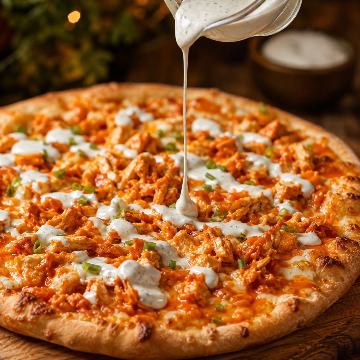 Farm Fresh Buffalo Chicken Ranch Pizza