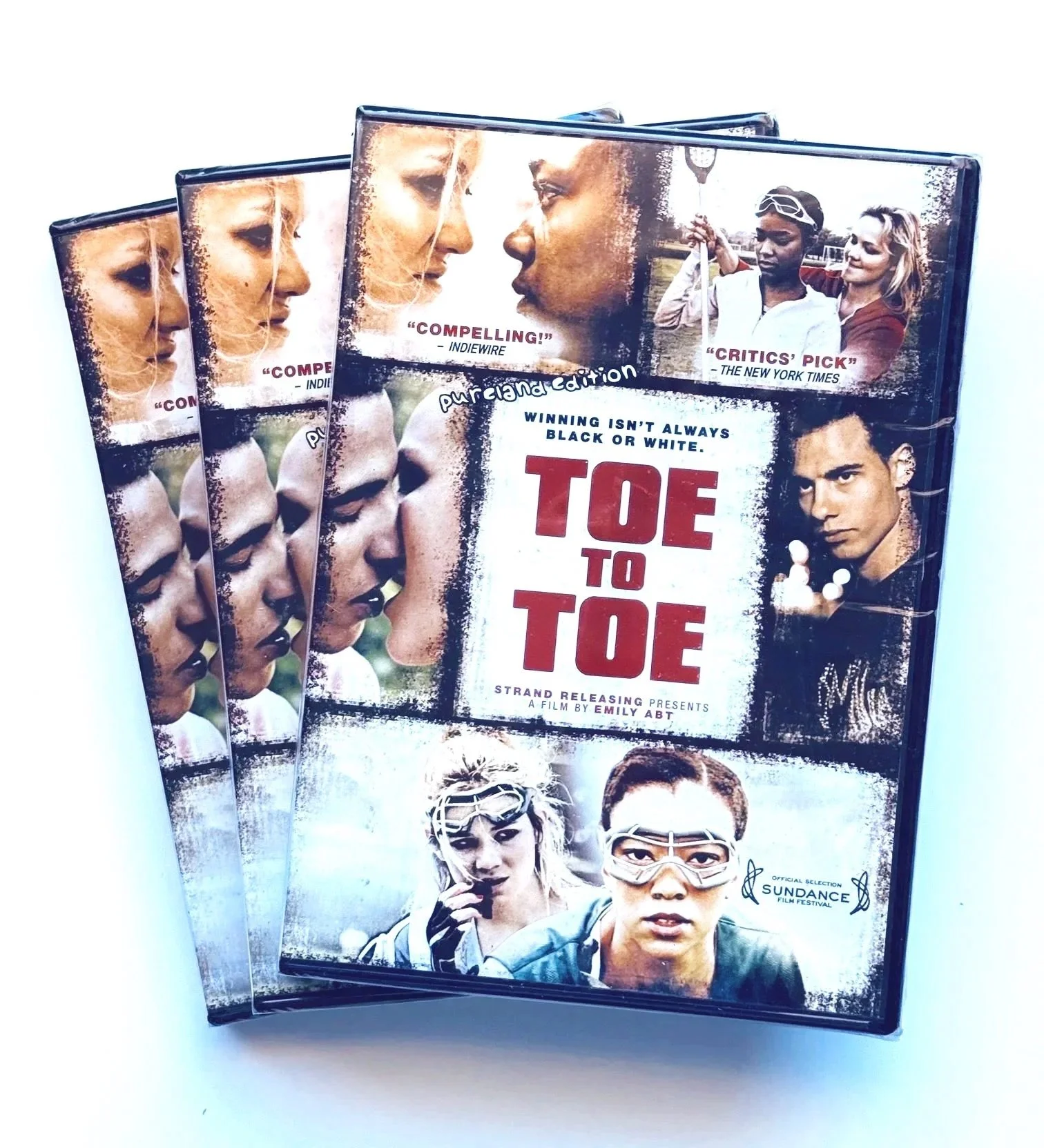 "Toe to Toe" DVD 3 Pack featuring Sundance Premiere Mini-Doc, Director Commentary, Interview with Director, Deleted Scenes, Original Theatrical Trailer and Behind-the-Scenes Stills. Home use only.