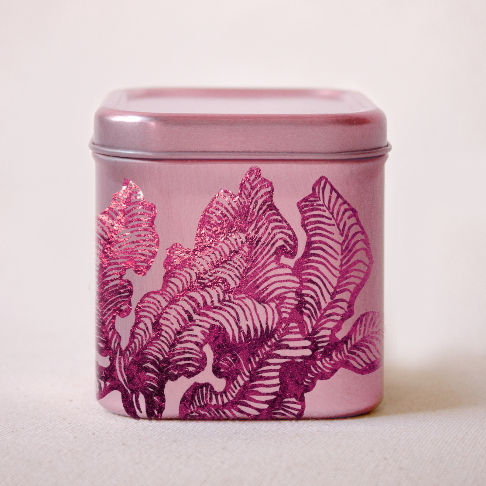 Fairytale-themed magenta metallic package illustration by Laura Dreyer.