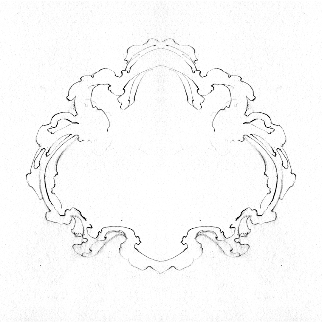 Ornate baroque frame design, drawn by Laura Dreyer