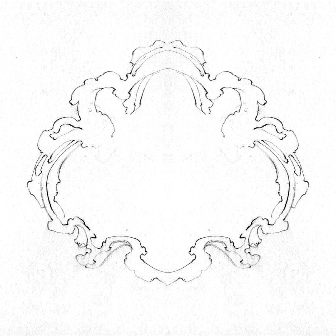 Ornate baroque frame design, drawn by Laura Dreyer