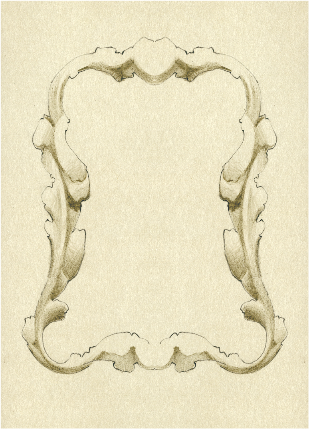 Ornate rococo frame design, drawn by Laura Dreyer