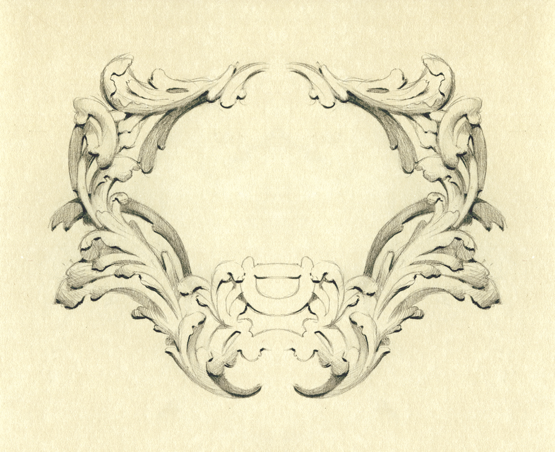 Ornate baroque frame design, drawn by Laura Dreyer