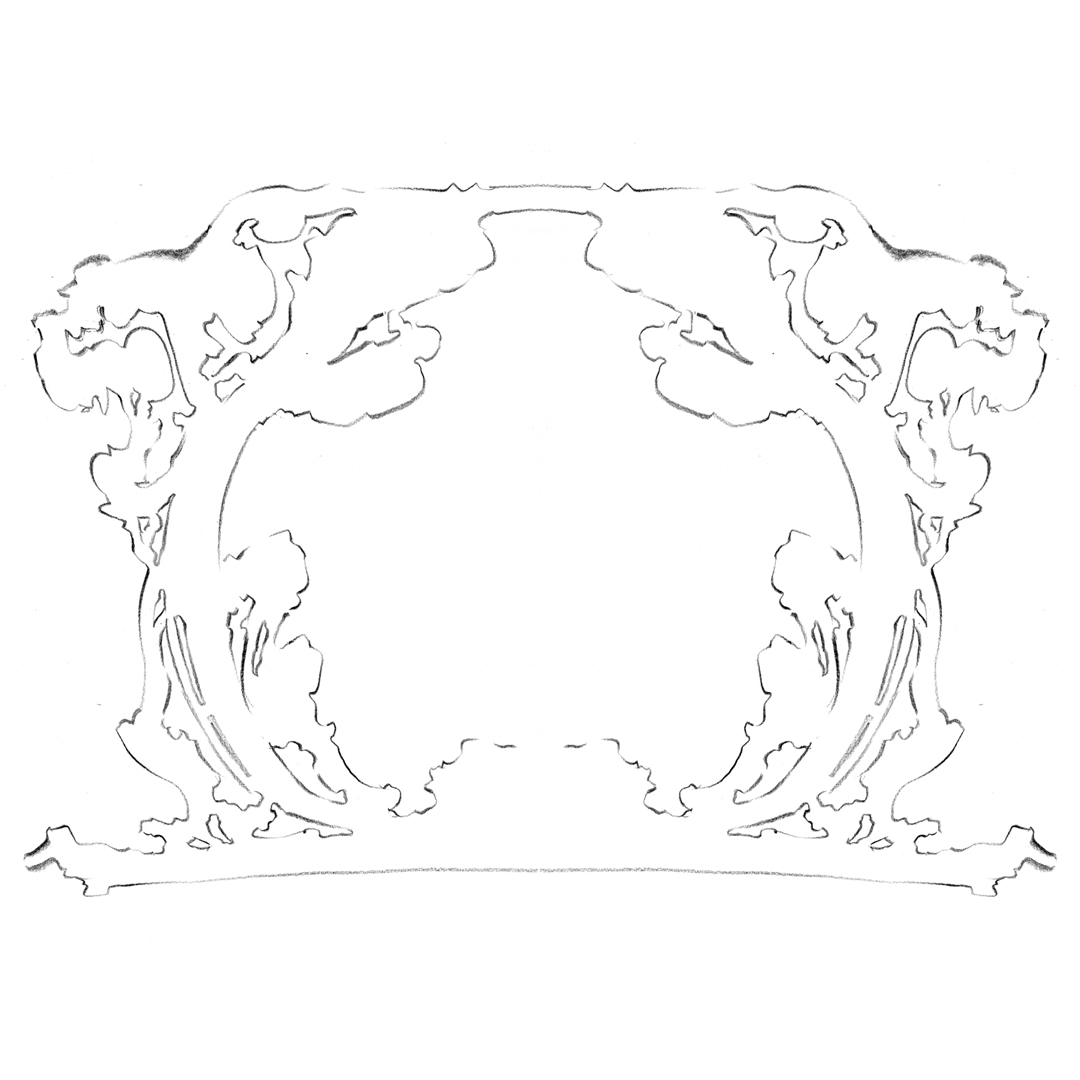 Ornate baroque frame design, drawn by Laura Dreyer