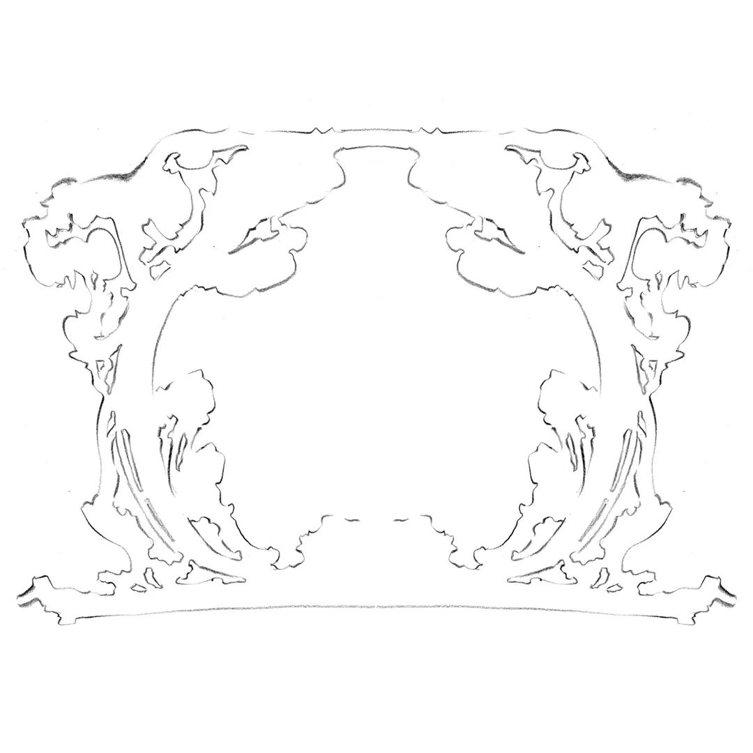 Ornate baroque frame design, drawn by Laura Dreyer