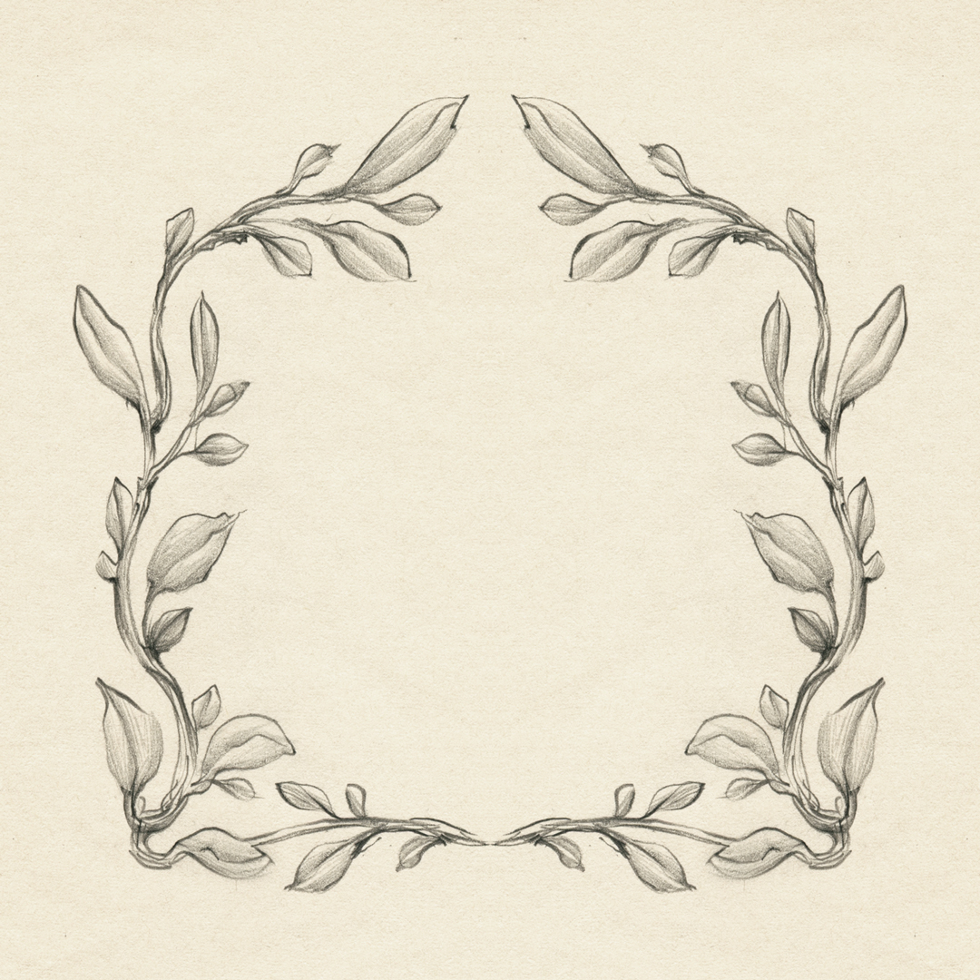 Botanical frame design, drawn by Laura Dreyer