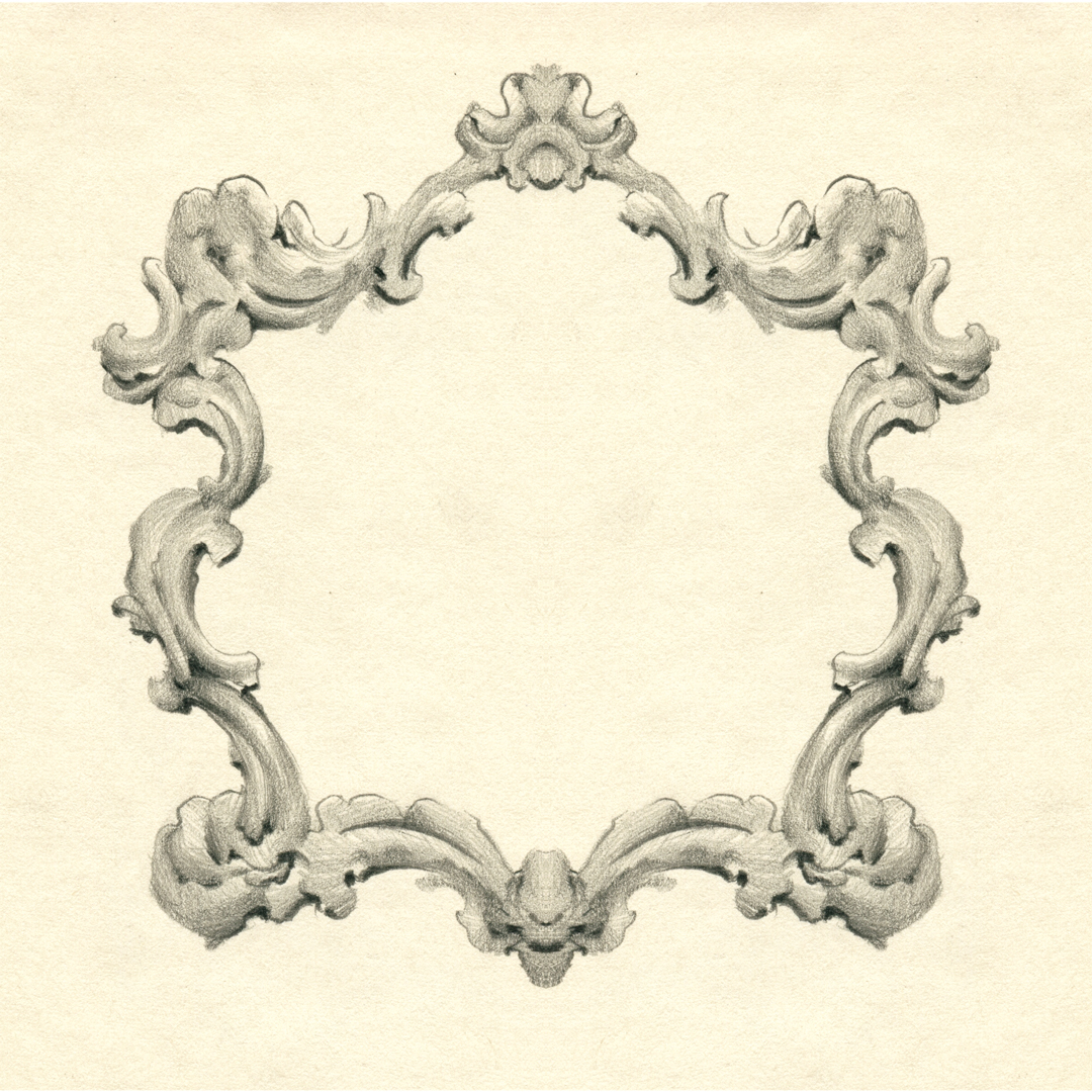 Ornate baroque frame design, drawn by Laura Dreyer