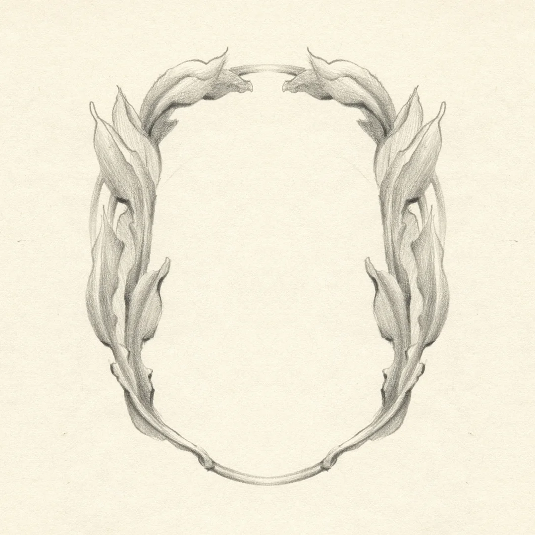 Botanical frame design, drawn by Laura Dreyer