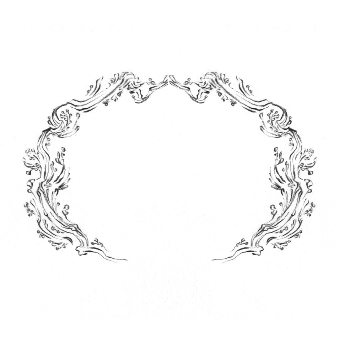 Ornate floral frame design, drawn by Laura Dreyer