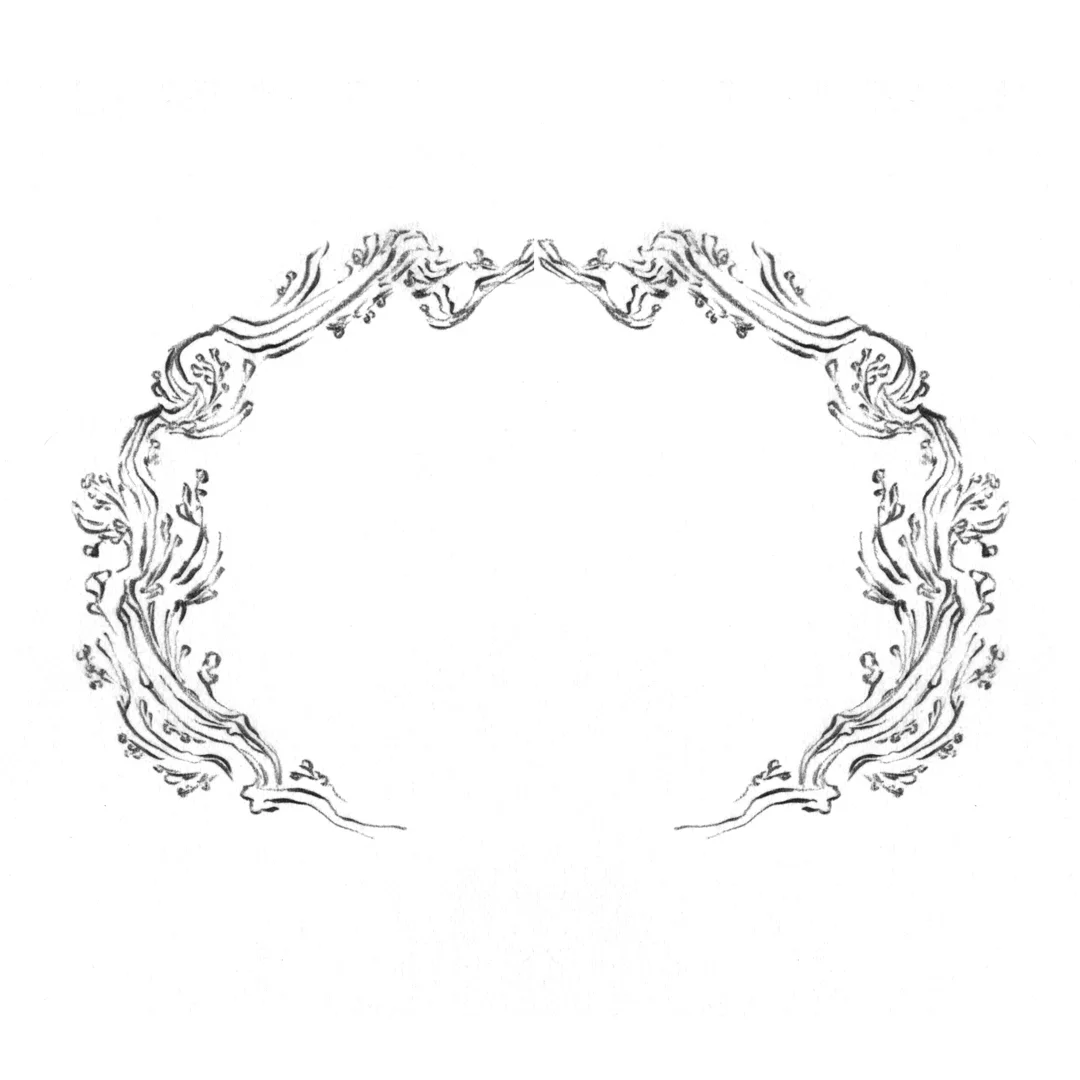 Ornate floral frame design, drawn by Laura Dreyer