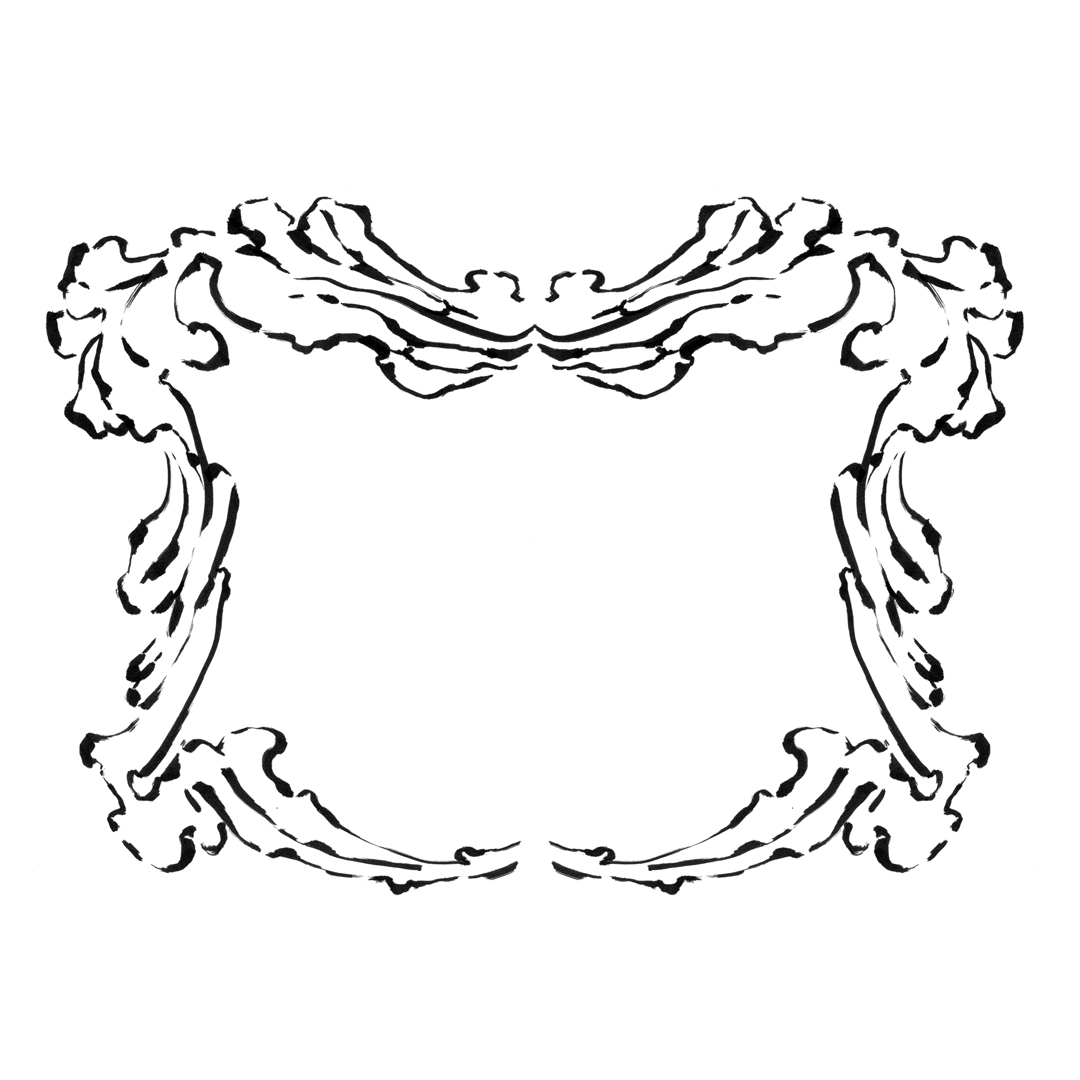 Ornate baroque frame design, drawn by Laura Dreyer