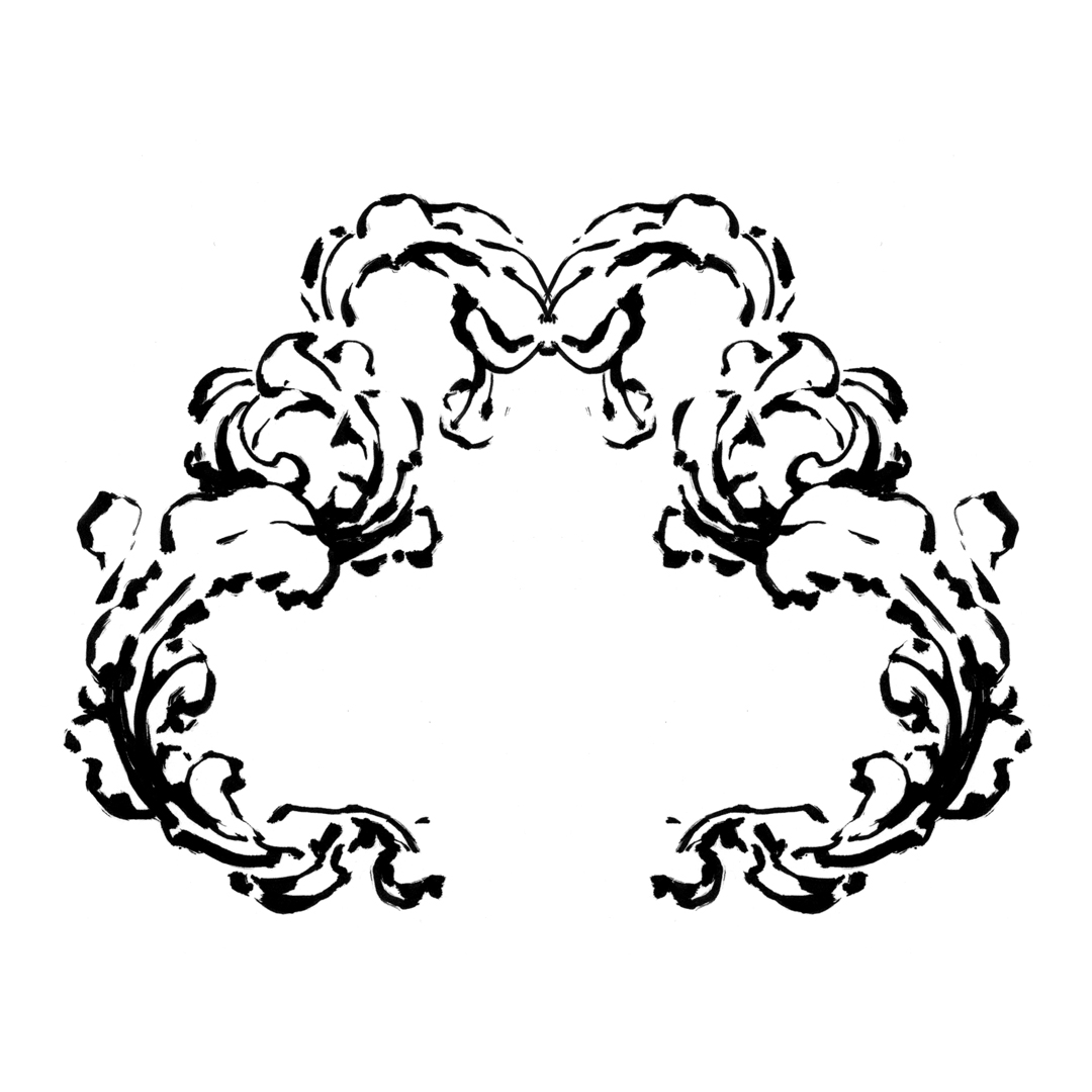 Ornate baroque frame design, drawn by Laura Dreyer