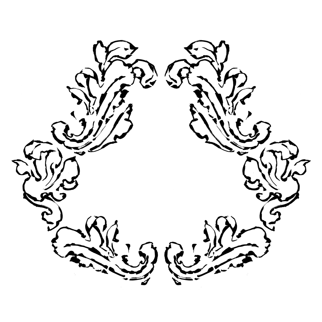 Ornate baroque frame design, drawn by Laura Dreyer