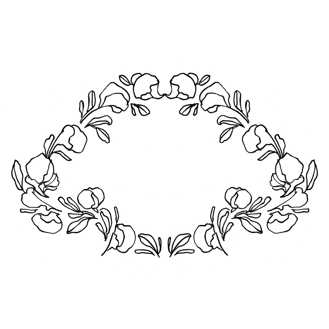 Fairy-tale floral decorative border design, drawn by Laura Dreyer