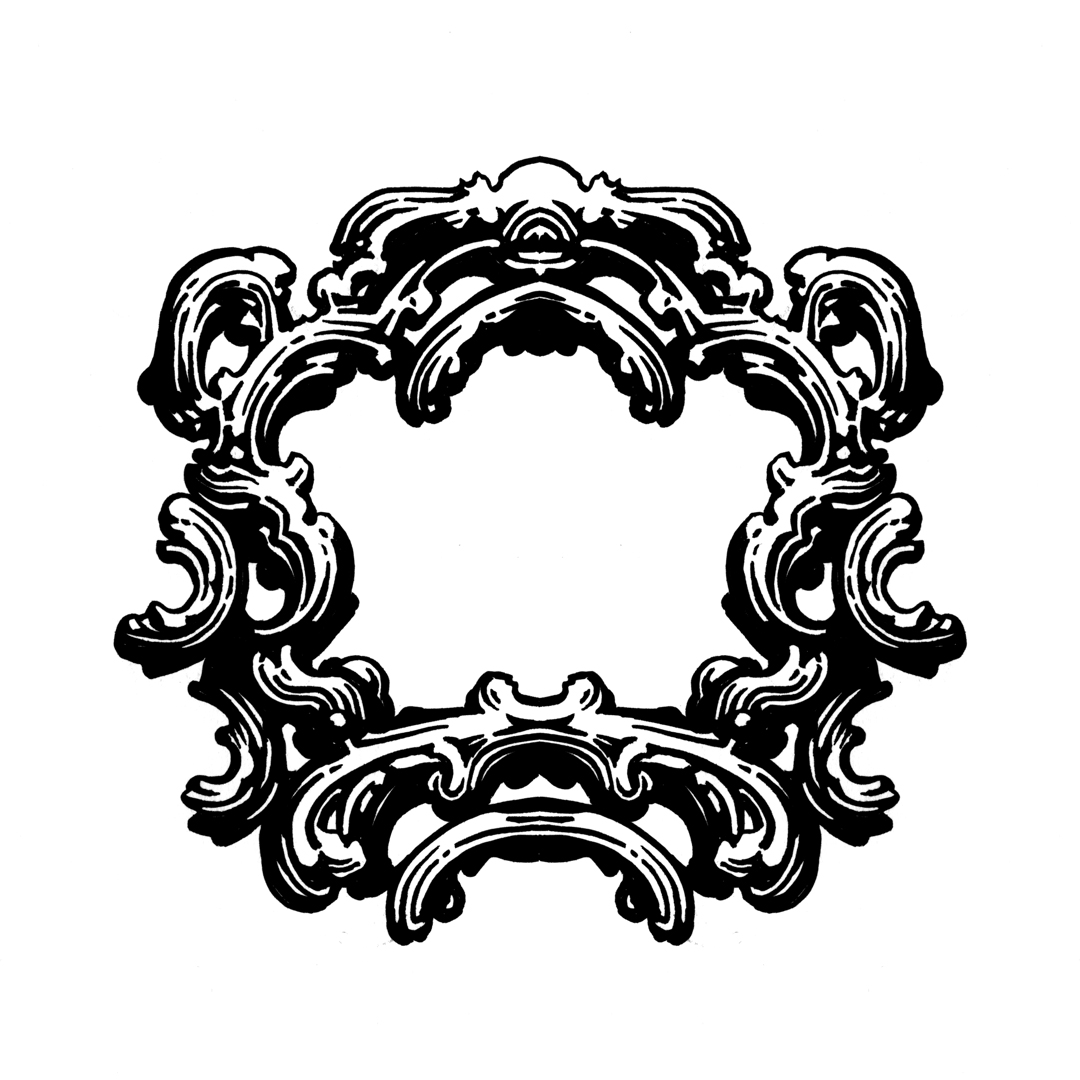 Ornate baroque frame design, drawn by Laura Dreyer
