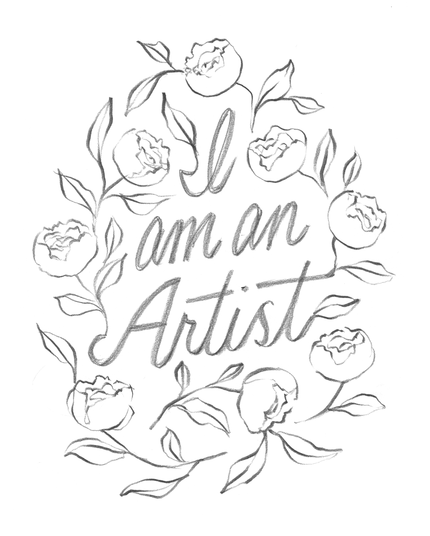 "I Am An Artist." illustrated floral lettering by Laura Dreyer