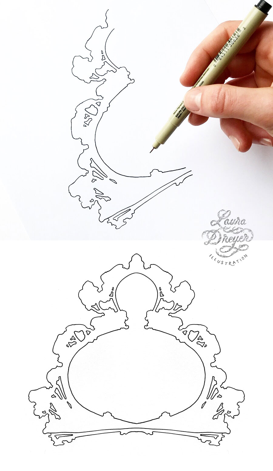 Drawing symmetrical decorative frames by Laura Dreyer.