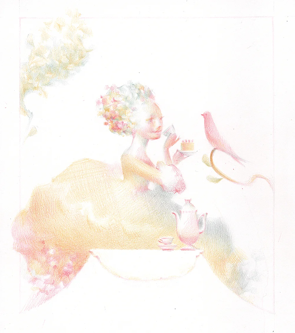 Children's Illustration in colored pencil: Tree Princess