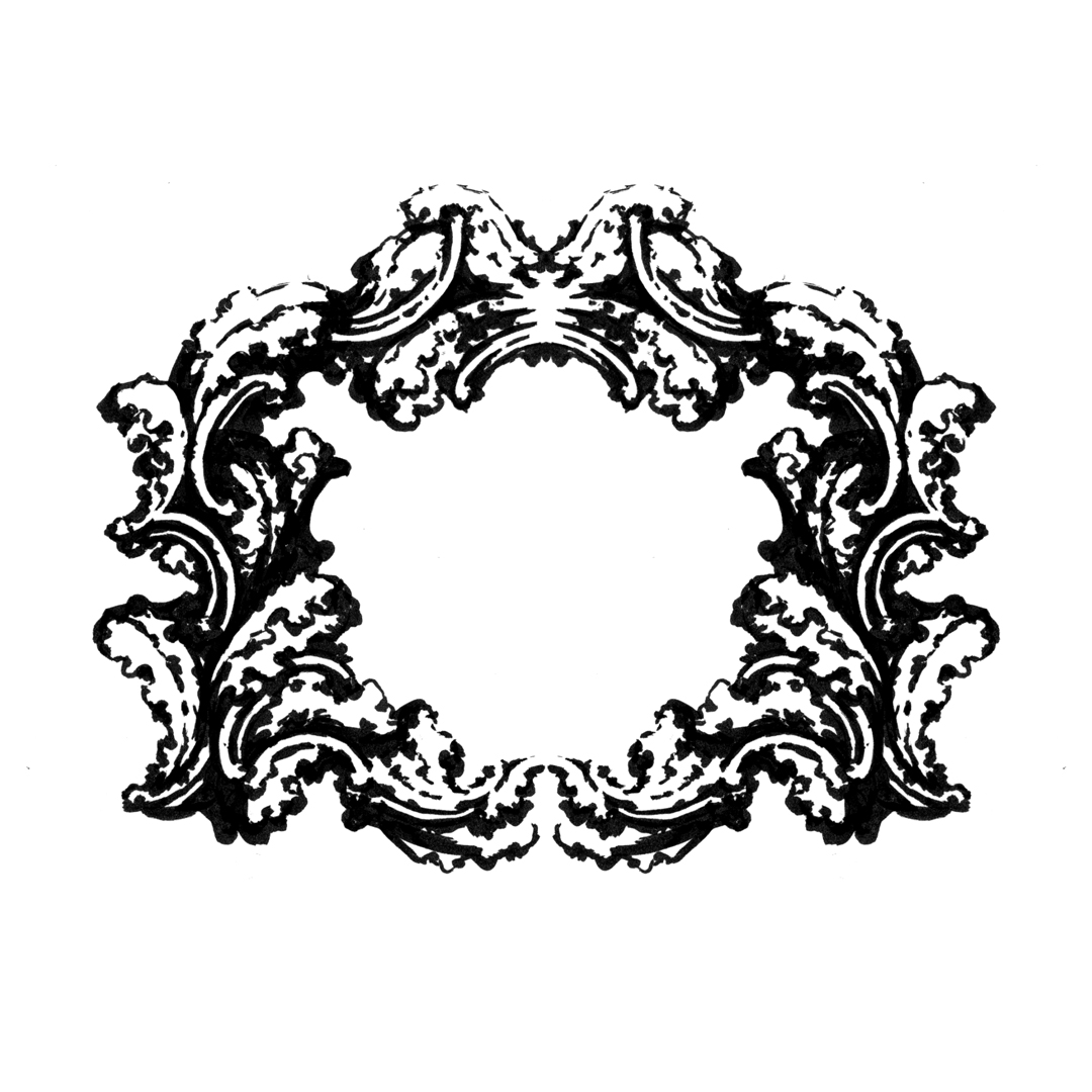 Ornate Rococo-inspired frame illustration, drawing by Laura Dreyer