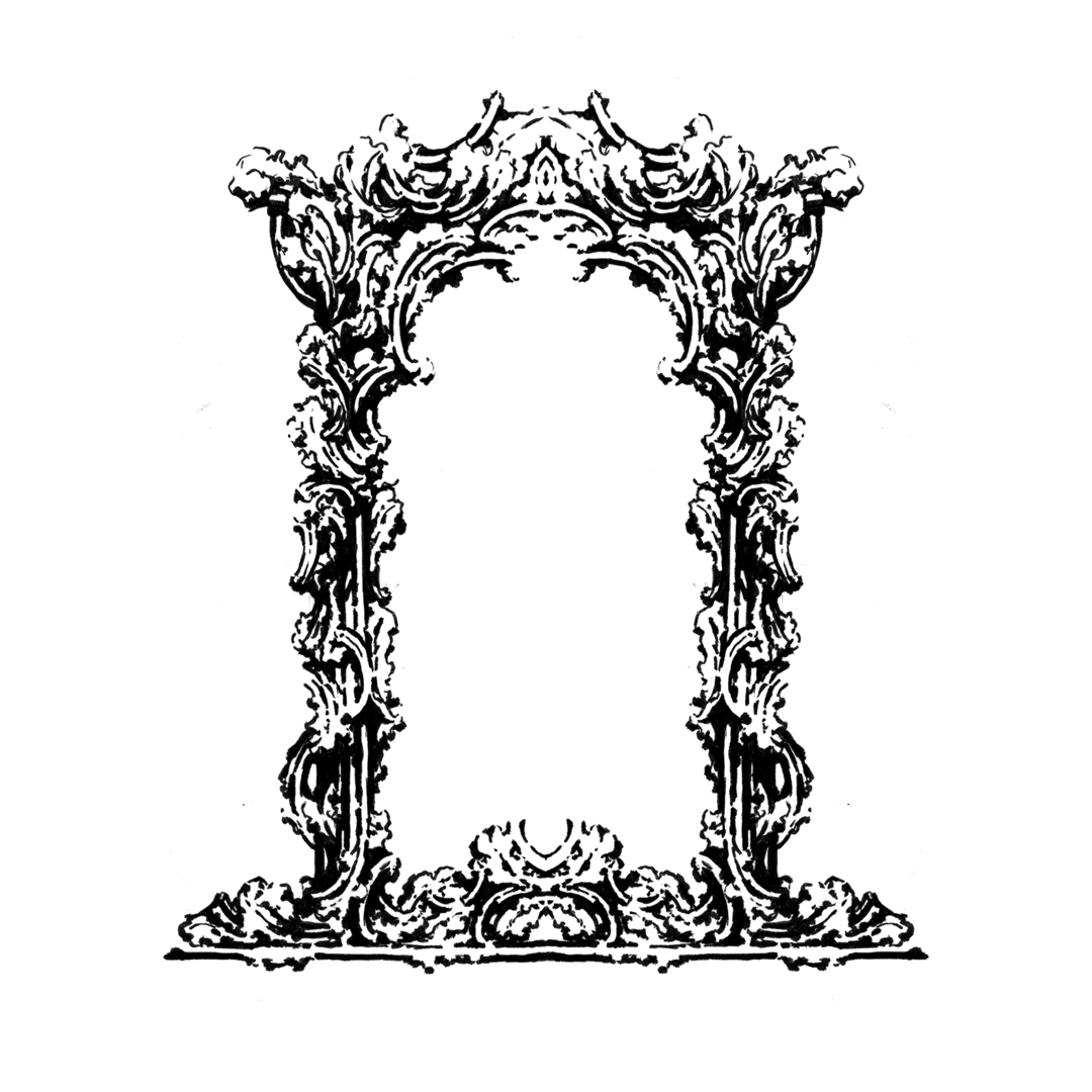 Ornate Rococo-inspired frame illustration, drawing by Laura Dreyer