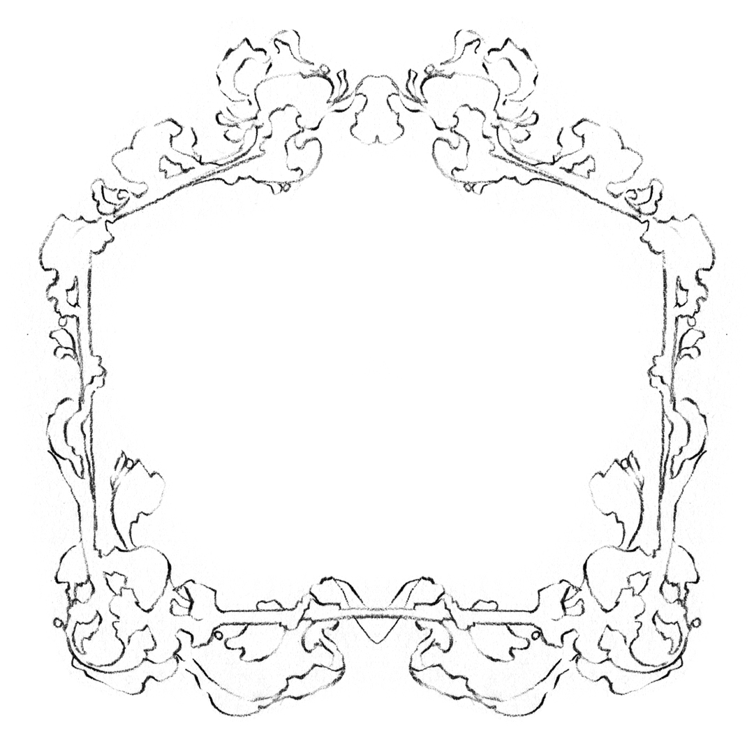 Ornate baroque frame design, drawn by Laura Dreyer