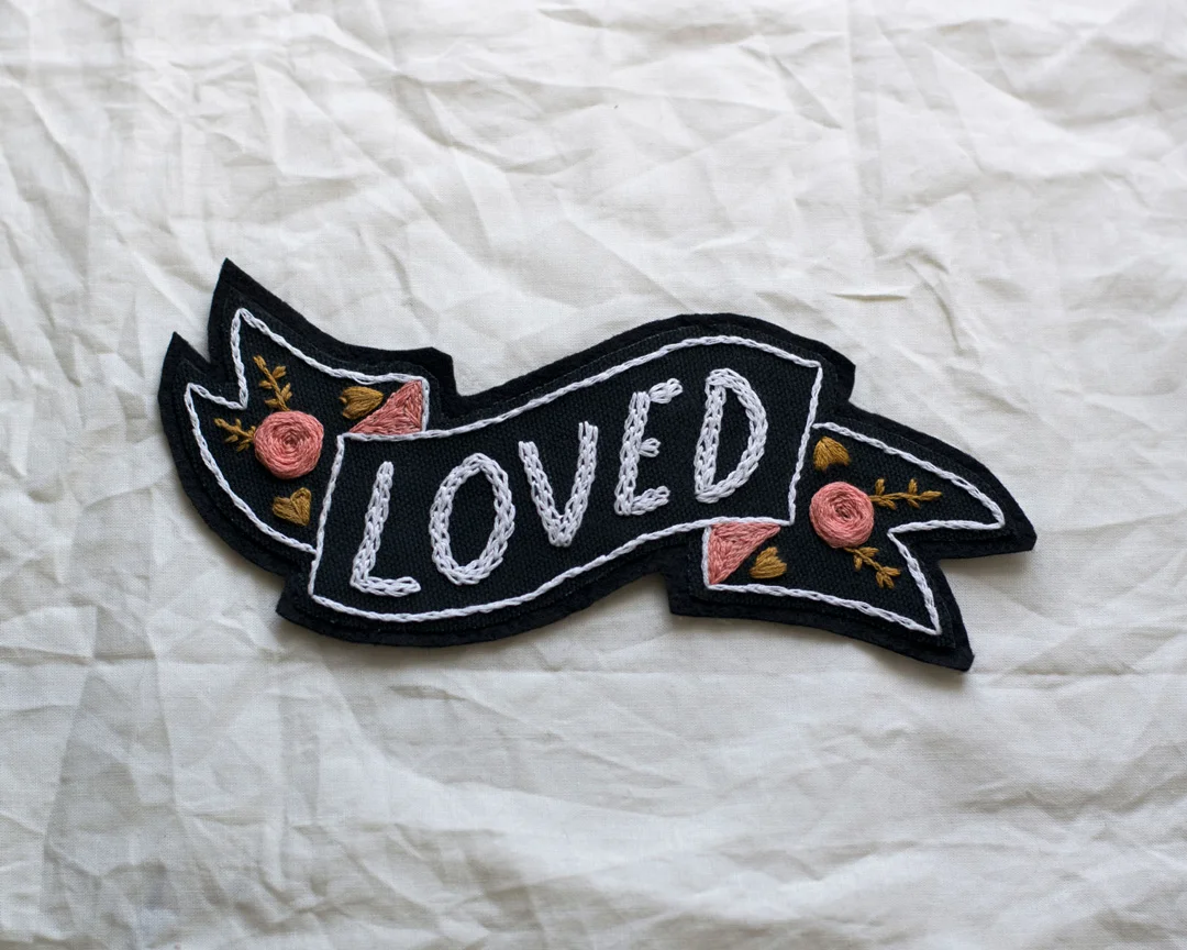 Hand-embroidered patch by Danikqwa Rambert for her shop, Heart and Soul PVD