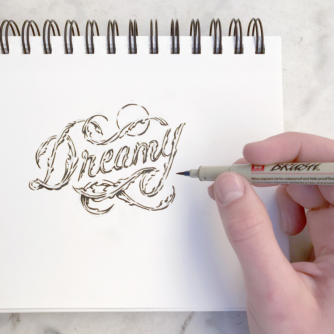 Hand-lettering for the word "dreamy."