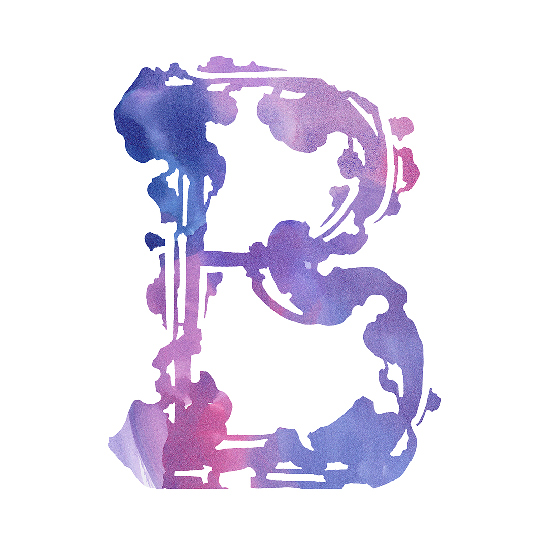 Painted letter B, illustrated in pencil by Laura Dreyer.